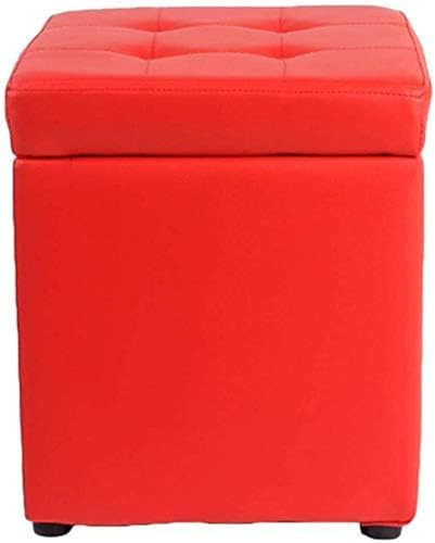 MUUXIAO Square Ottoman Storage 12x12x14inch Small Cube Foot Rest Stool with Hinged Lid,Faux Leather Padded Seat Waterproof Toy Box for Living Room Bedroom (Red)