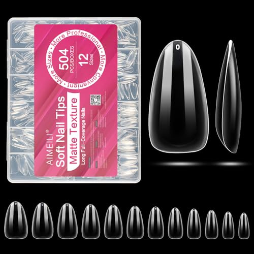 AIMEILI Nail Tips Stiletto 504 Stück 12 Größen Soft Gel Full Cover Nail Tips Nageltips für Gelnägel Stiletto Künstliche Nägel zum Aufkleben Fake Nails - 012 | Soft Gel Nail Tips Full Cover, Fake Nails, Nagelverlängerung Tips, Nageltips für Gelnägel, Home Nagelstudio DIY Nail Art