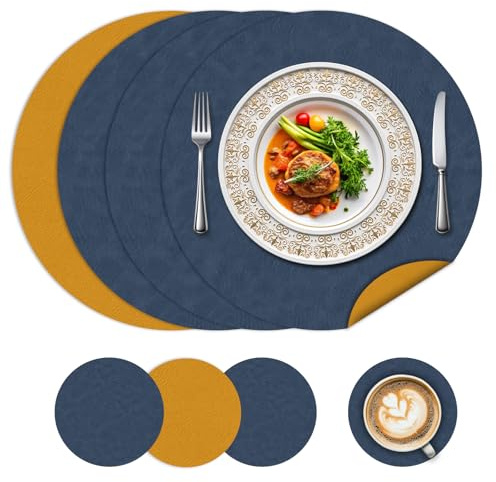 Set di 4 tovagliette e sottobicchieri rotondi da 15 pollici, antiscivolo su entrambi i lati e riutilizzabili, per la casa, il ristorante e il tavolo da pranzo
