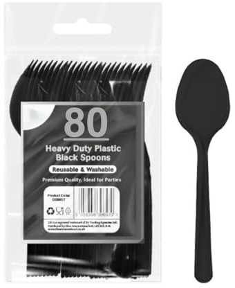 Party2u ® Black Reusable Washable Spoons comercial Grade Heavy Duty New Improve Quality Spoon Ideal for Tableware Dinnerware (WALI) Pack of 80