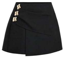 SOLY HUX Hosenrock Damen Kurze Hose Shorts Elegant Röcke Freizeitrock Hohe Taille Skort Office Casualrock Hosenrock Einfarbig Schwarz L