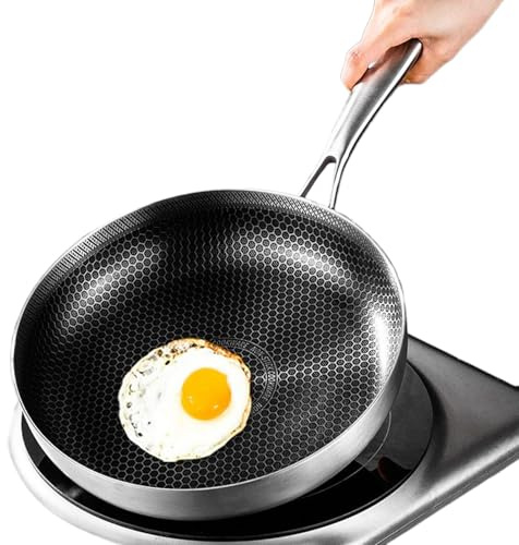 Padella in acciaio inox, antiaderente, resistente ai graffi, per preparare i pasti, design leggero e versatile con coperchio, da utilizzare per cucina, cucina, cottura, cottura, cottura, 28 cm