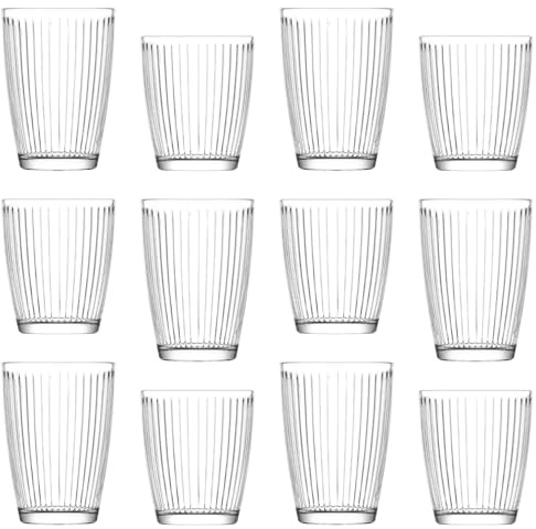 LAV Hestia Glassware Set - Clear - 12 Piece Tall Dishwasher Safe Glass Water Gin Juice Cocktail Drinking Highball Tumblers Glassware Set