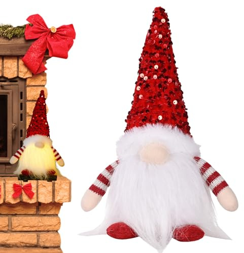 Decorazioni Natalizie con Gnomi,Figura In Peluche Con Paillettes Da 30 Cm | Natalizio Illuminato | Per Feste Natalizie Compleanno Casa Ufficio Libreria Cucina Appartamento Camera Da Letto