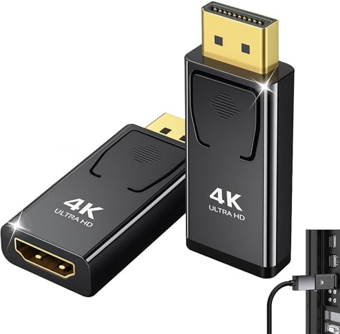 2PCs DisplayPort DP to HDMI 4K 60Hz UHD – Gold-Plated DP Male to HDMl Female Uni-Directional DP to HDMI Adapter Aluminium Shell for Monitor, TV & Projector