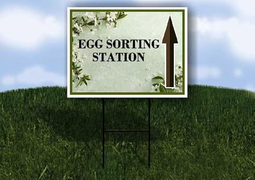Egg Sorting Station Spring Flowers Sage Green Up Arrows Single Sided 18x24 in. Yard Road Sign w/Stand