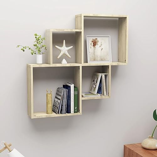 mtlskopl Wandregal Sonoma-Eiche 80x15x78,5 cm Holzwerkstoff mit offenen Fächern Modernes Design Robust & platzsparend für Wohnzimmer Flur Schlafzimmer