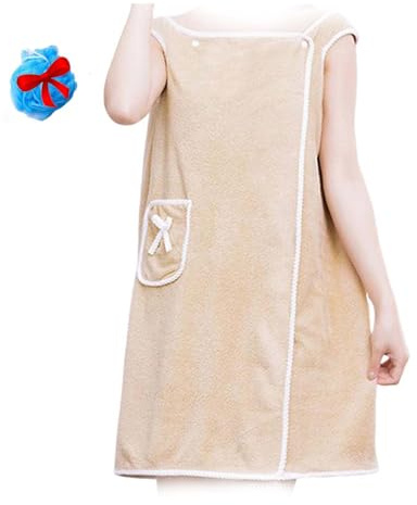 Wearable Towel with Pockets for Women, Quick-Dry Bathrobe Wrap, Soft Absorbent Shower Dress, Spa Sauna Bathing Skirt, Lightweight Bath Towel for Home Beach Swimming (Khaki, one size)