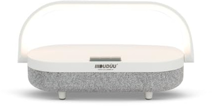 Dudùu Mood Lampada LED 4 in 1 con Speaker Bluetooth e Powerbank 5000mAh – Ricarica Qi, Luce Dimmerabile Touch, Supporto Smartphone, Lampada da Tavolo Moderna (Bianco)