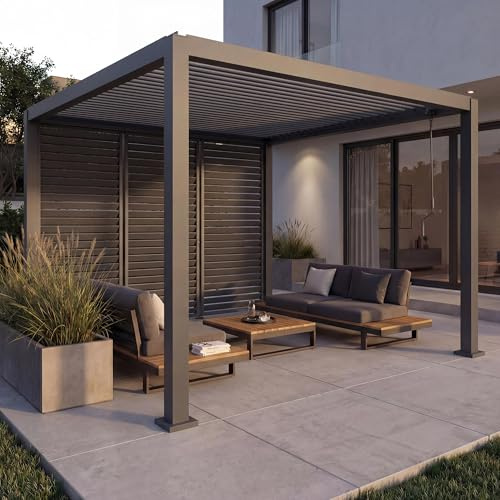 Mendler Pergola HWC-P65 mit 3X Lamellenwand Alu-Gestell 3x3m - anthrazit