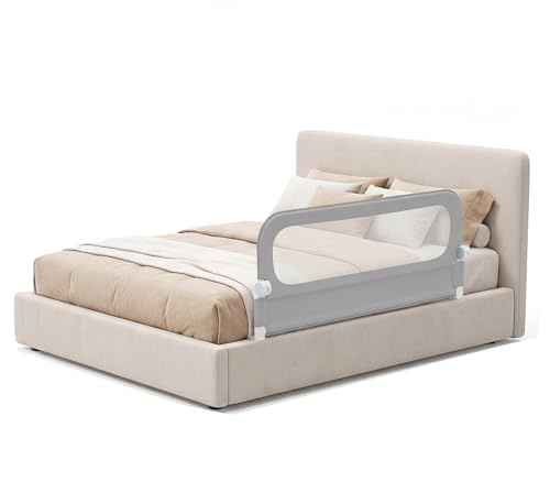 COSTWAY Bettgitter klappbar, 150 x 60 cm Bettschutzgitter mit abnehmbarem Oxford-Bezug, U-förmigem Gestell & Gurt, Kinderschutzgitter, Rausfallschutz für Kinderbett Elternbett Boxspringbett (Grau)