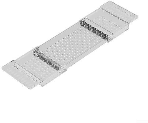 ZAMETTER Teleskop-Badewannenablage aus Acryl, verstellbar, für Bücher, Getränke, mit belüftetem durchbrochenem Design, transparent, grau, 80 cm (transparentes Grau)