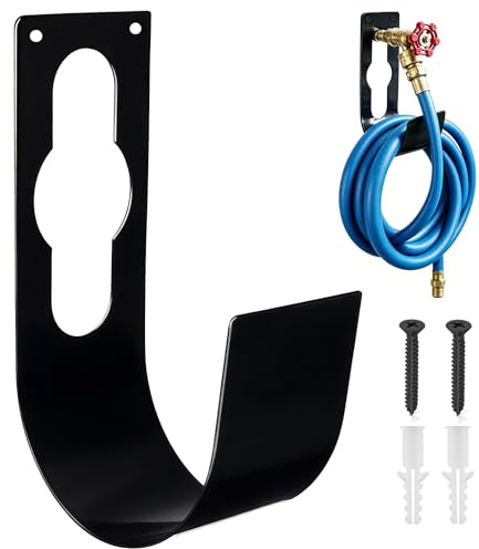 Porta Canna Acqua Giardino, Porta Tubo da Giardino a Parete, Gancio per Tubo da Giardinos, Supporto per Tubos da Giardinos in Acciaio, per Giardino, Cortile, Garage (Nero-A)