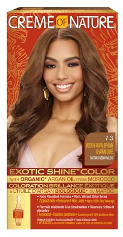 Creme of Nature Argan Womens Gel Hair Colour 7.3 Medium Warm Brown | Moroccan Argan Oil Dye for Curly, Frizzy and Kinky Hair, 100% Covers White Hair