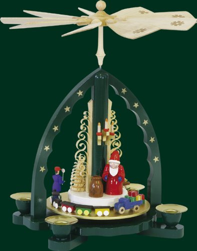Rudolphs Schatzkiste Pyramid Santa Claus Green Pyramid People Art Tea Light 27cm ore Mountains New