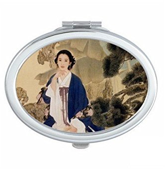 DIYthinker Antike Matsushita Halten Elbow mit der Hand Weiß Blue Classic Kleidung Beauty Malerei Oval Compact Make-up Taschenspiegel Tragbare Nette kle