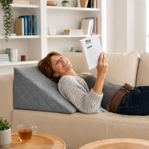 Sabeatex Rückenkissen 60x50x30 cm, Grau | Komfortables Lesekissen für Bett und Sofa, Formstabile Rückenlehne, Ideal zum Lesen oder als Gaming Kissen