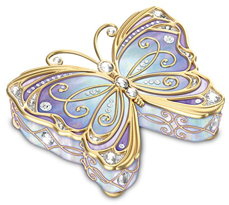 The Bradford Exchange Porcelain Butterfly Music Box with 22K Gold Accents, Simulated Jewels, and Storage, Plays Wind Beneath My Wings