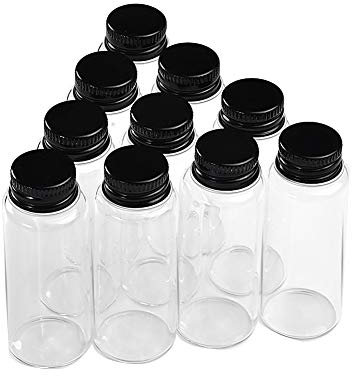 Jarvials 50pcs 25ml Leere transparente Glasflaschen, Die schwarze Aluminiumabdeckung lässt die Flaschen persönlicher aussehen. (50, 25ml)