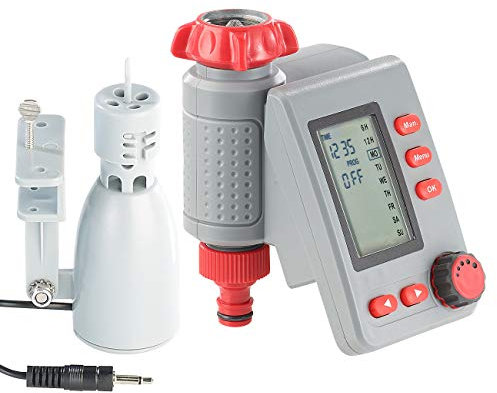 Royal Gardineer Bewässerungcomputer: Digitaler Bewässerungscomputer mit Magnet-Ventil und Regensensor (Bewässerungscomputer mit Sensor, Bewässerungssystem mit Regensensor, Gartenschlauch)
