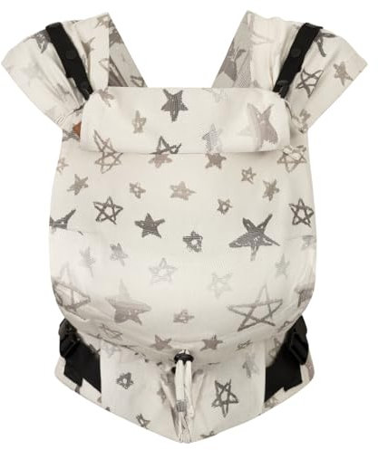 Hoppediz Babytrage Primeo, für Neugeborene ab Geburt, Bauchtrage, Rückentrage, 100% Bio-Baumwolle, Singapur grey