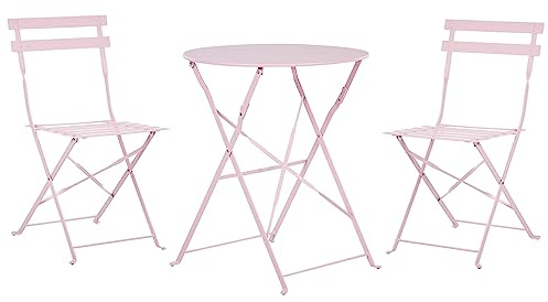 Salon de Jardin Bistrot Table et 2 Chaises Pliables en Acier Rose Pastel Fiori
