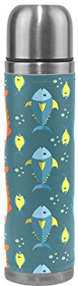 BEUSS süßer Fisch Wasserflasche Wasserkanne Edelstahl Isolierte Isolierflasche Auslaufsicher Leder Verpackung(500 ml)