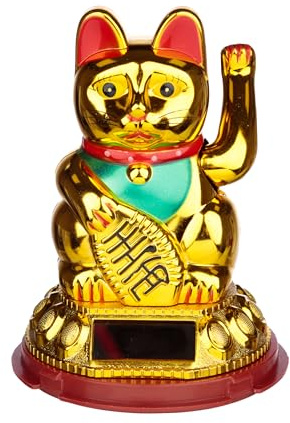 Puckator Maneki Neko Golden Lucky Waving Cat Solar Pal - Feng Shui Modern Fortune Luck Cat - Chinese Japanese Lucky Waving Cat - New Year Gifts Ornament - Home Decor Office Decoration