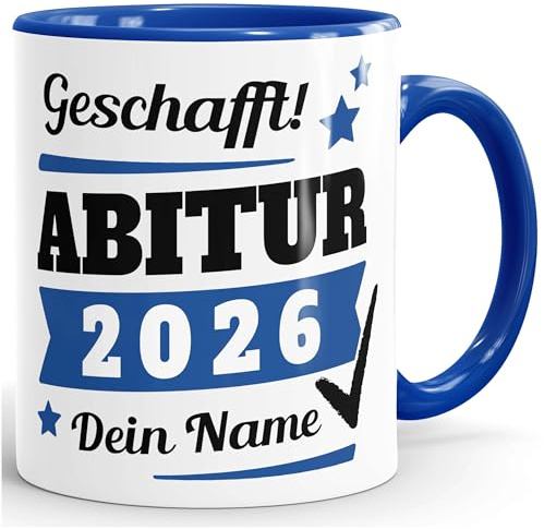 SpecialMe Tasse Abitur Abi mit Name und Jahr 2026 anpassbar personalisiert Geschenk Abiturient Schulabschluss Tochter Sohn Blau Keramik-Tasse