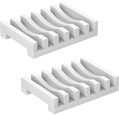 Topsky 2-pack lång hållbar tvålkopp i silikon med självtömande dränering, torkdesign, för kök, duschrum, badrum (vit) – håll din tvål fräsch och ren längre
