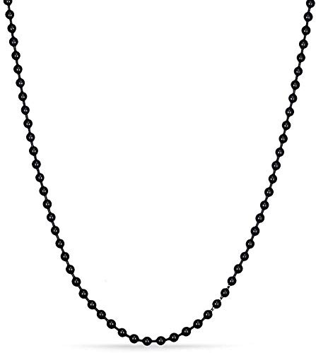 PAMTIER Men Womens Stainless Steel Small Ball Beads Chain Link Necklace Black, 20 Inches 3mm(W)