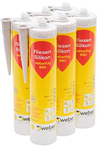 HASKYY 6x 310ml Sanitär-Bau-Silikon I Farbe: edelweiß I Geruchsarmes Premium Silikon I Dichtmasse für Innen- & Außenbereich