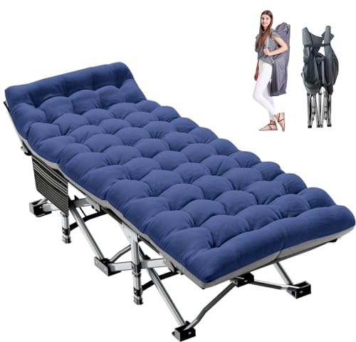 MOPHOTO Lit de Camping avec Matelas, lit Pliable Portable pour Voyage en Plein air, lit d'invité pour Adultes, Bureau, Support de 200 kg (Bleu)
