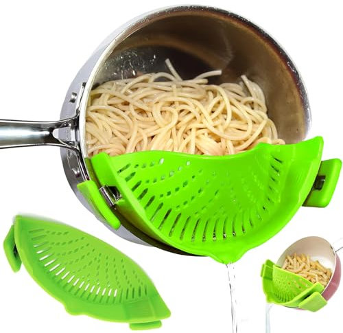 Norhogo Colino a scatto in silicone, scolapasta da cucina, scolapasta a clip, adatto a tutte le pentole e ciotole, verde