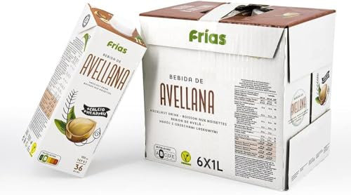 Frías - Bebida Vegetal de Avellana - Enriquecida con Calcio - Pack de 6 Unidades de 1L - 100% Vegana - Sin Gluten y Sin Lactosa - Bajo Contenido en Grasas Saturadas