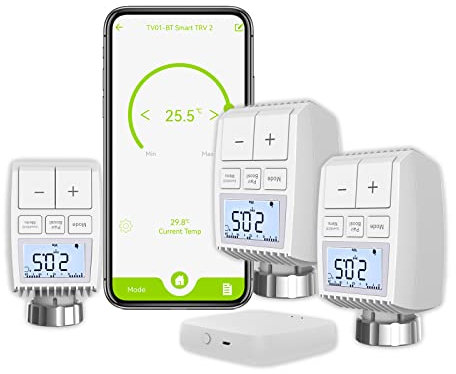MOES Smart Heizkörper Thermostat, 3 Heizkörper mit 1 Hub, Tuya Thermostat Heizung, Intelligenter Heizkörperregler, Kompatibel mit Alexa Google Home