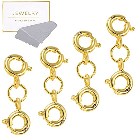 Extensión de cierre de resorte doble de plata de ley 925 Conector de doble garra Cierres de extensión de pulsera de oro de 14 quilates para la fabricación de joyas (4 piezas)