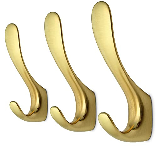 Mavö Kleiderhaken 3 Stück Gold gebürstet Garderobenhaken Wandhaken Roni | Stabile Wandhaken aus Metall für Jacken, Mäntel und Handtücher – modern, langlebig und vielseitig für Flur, Bad & Küche