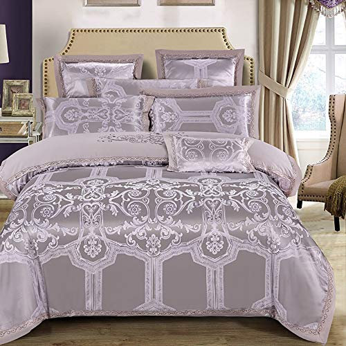 CAZARU Seidenbettwäsche-Set King Size Luxus, Bettbezüge King Size Betten Rot, Bettwäsche-Set King Size Doppelbett-Bettbezüge Set Seide Baumwolle Luxus Satin Jacquard Doppelbett Twin Silber 4-TLG