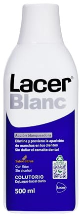 LACERBLANC - Colutorio Sabor Citrus 500 ml, Enjuague Bucal de Uso Diario, Múltiples Beneficios, Acción Blanqueadora, Previene Placa Bacteriana, Caries y Protege las Encías