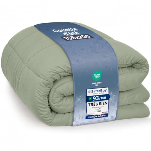 Utopia Bedding Couette d'été, Légère, 155 x 200 cm, 200 g/m², Vert Sauge | Couette Sans Housse Avec Matelassage À Carreaux, Lavable En Machine Pour Une Chaleur Agréable Et Des Nuits Douillettes