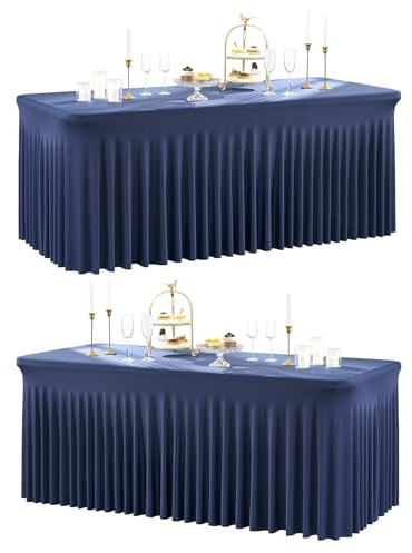 NSSONBEN 2-Pack Marinebla Spandex+Polyester Stretch-Tischdecke mit Rock-Design für 180cm x 76cm Rechteck-Tische, Faltenfrei, Vielseitig einsetzbar, Party- & Hochzeitsdekoration