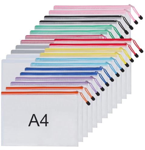 Crhoeiq Dokumententasche A4, 24 Stücke Dokumententasche A4 Reißverschluss, Wasserdichte Dokumententaschen Zipper Beutel für Datei, Papier, Dokumente, Kosmetika und Reiseutensilien