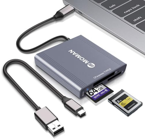 MOMAN Lettore Di Schede CFexpress, 10Gbps USB 3.1 Gen 2 CFexpress Type A, Type B, SD 3 in 1 Lettori Di Schede, Connettori Per Schede Di Memoria Della Fotocamera Per Telefoni, Tablet, Computer