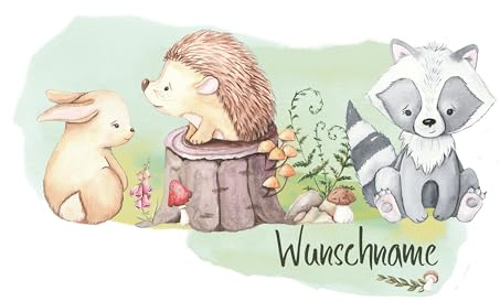 GRAZDesign Wandtattoo Waldtiere mit Namen personalisiert Kinderzimmer, Babyzimmer, Wandaufkleber Tiere im Wald - 52x30cm
