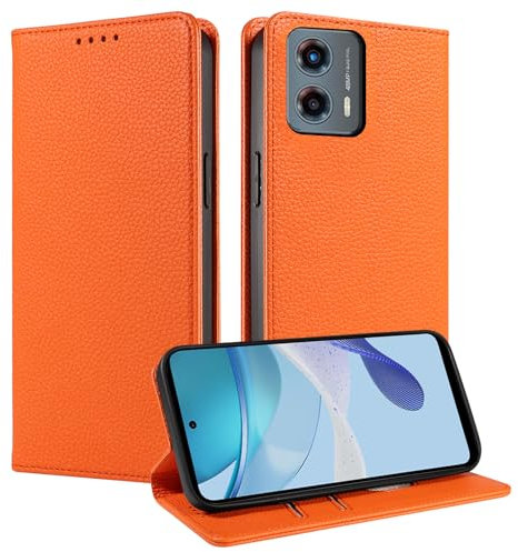 FERLAN Funda para Motorola Moto Edge 40 Neo,Funda Protectora de Cuero Genuino con Bloqueo RFID [100% Cuero Genuino] Flip Teléfono Caso con Ranuras para Tarjetas Funda Moto Edge 40 Neo (Naranja)