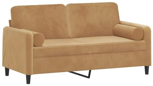 vidaXL Sofa 2 Sitzer, Couch mit Zierkissen, Liegesofa für Wohnzimmer, Polstersofa Sessel Relaxsofa Loungesofa Relaxcouch, Braun Samt