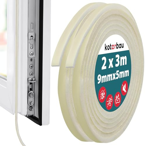 KOTARBAU® 2 St. Dichtungsband Schaumstoff 5x9 mm x 3m dünn PU1 Fenster Dichtungsband selbstklebend Tür Dichtungsband selbstklebend Fensterdichtung selbstklebend weiß Fensterdichtungen Dichtungsbänder