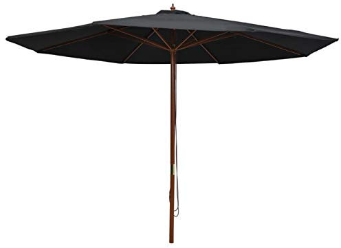Tidyard Sonnenschirm Marktschirm Balkonschirm Gartenschirm Terrassenschirm Sonnenschutz mit Holzmast 350 cm Schwarz