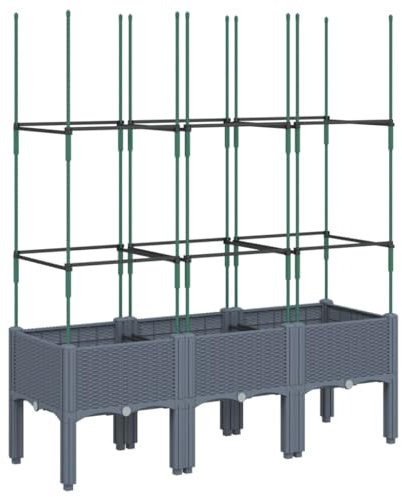 vidaXL Jardinera con Enrejado, Macetero de Plantas Flores, Maceta de Hierbas, Arriate para Jardín Patio Balcón Terraza, PP Azul Gris 120x40x142,5 cm